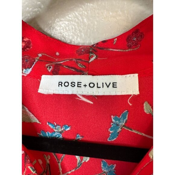 Rose &‎ Olive Womens Red Blouse Small floral sleeveless polyester pullover vneck - Picture 3 of 7